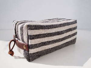 Linen Wash Bag (M) - Black Small Stripe