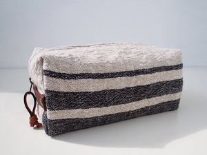 Linen Wash Bag (M) - Black Three Stripe