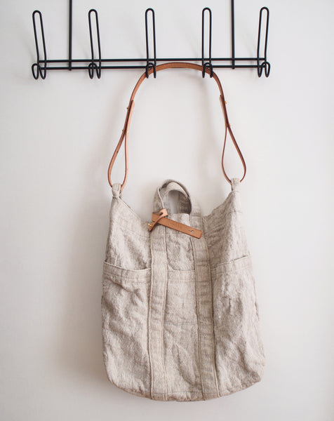 Washable Linen Tote Bag with Natural Leather Strap – abokika