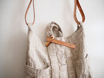 Washable Linen Tote Bag with Natural Leather Strap