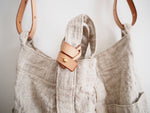 Washable Linen Tote Bag with Natural Leather Strap