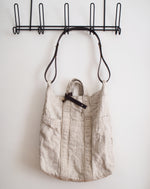 Washable Linen Tote Bag with Brown Leather Strap