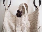 Washable Linen Tote Bag with Brown Leather Strap