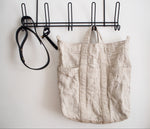 Washable Linen Tote Bag with Black Leather Strap