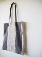 Linen Tote Bag - Black Big Stripe