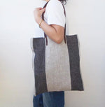 Linen Tote Bag - Black Big Stripe