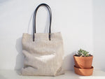 Linen Tote Bag - Plain / Black Leather Handle