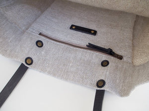 Linen Tote Bag - Plain / Black Leather Handle