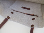 Linen Tote Bag - Plain / Brown Leather Handle