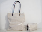 Linen Tote Bag - Plain / Black Leather Handle