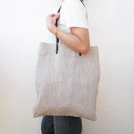 Linen Tote Bag - Plain / Black Leather Handle