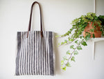 Linen Tote Bag - Black Small Stripe
