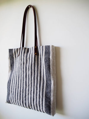 Linen Tote Bag - Black Small Stripe