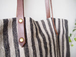Linen Tote Bag - Black Small Stripe