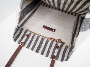 Linen Tote Bag - Black Small Stripe