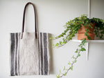 Linen Tote Bag - Black Three Stripe