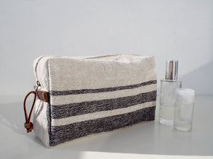 Linen Wash Bag (L) - Black Three Stripe