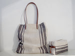 Linen Tote Bag - Black Three Stripe