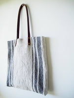 Linen Tote Bag - Black Three Stripe