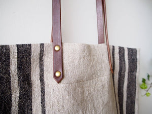 Linen Tote Bag - Black Three Stripe