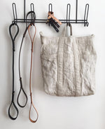 Washable Linen Tote Bag with Black Leather Strap