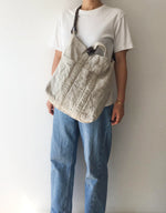 Washable Linen Tote Bag with Brown Leather Strap