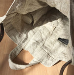 Washable Linen Tote Bag with Brown Leather Strap